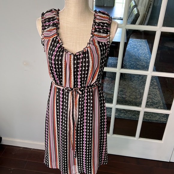 MERONA (Target) tank dress, dot/stripe pattern black, purple, brown size S - Picture 3 of 11